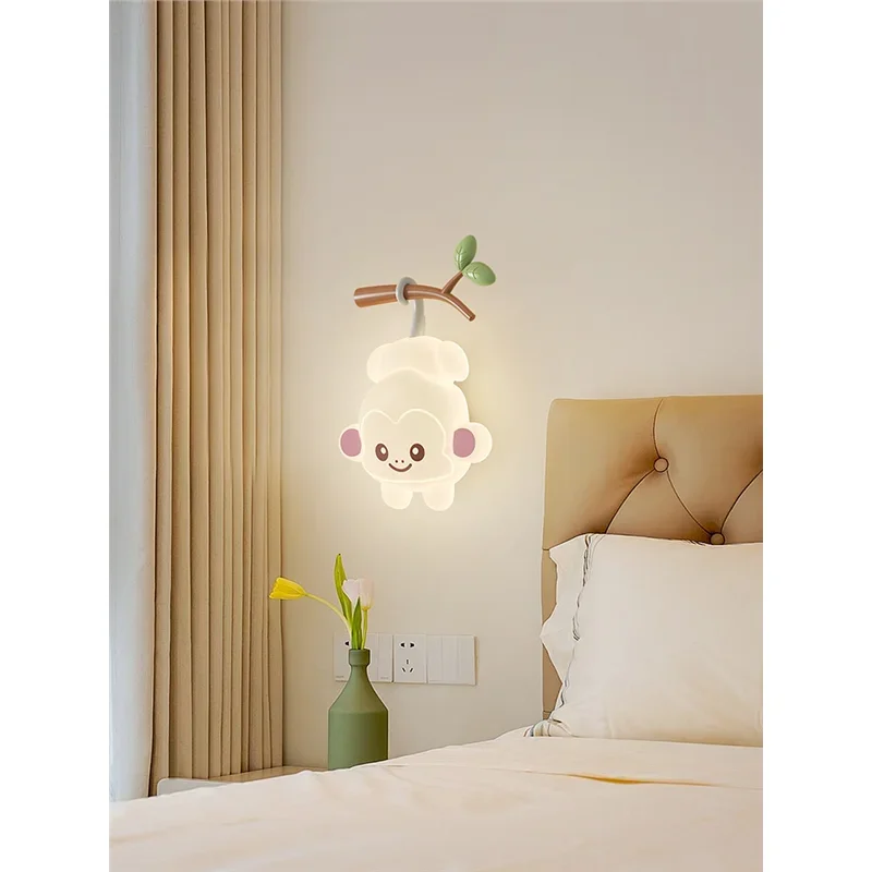 Spectrum eye protection wall lamp cream wind cartoon girl boy children's room bedroom light creative little monkey bear lamp