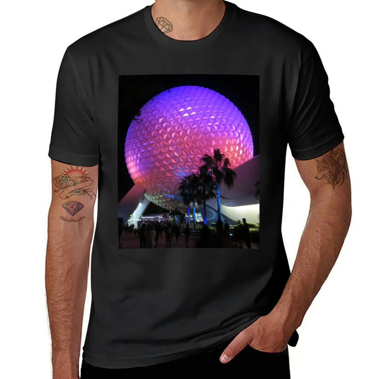 

Spaceship Earth at night in Epcot, Florida T-Shirt Aesthetic clothing tees anime clothes plain t shirts men