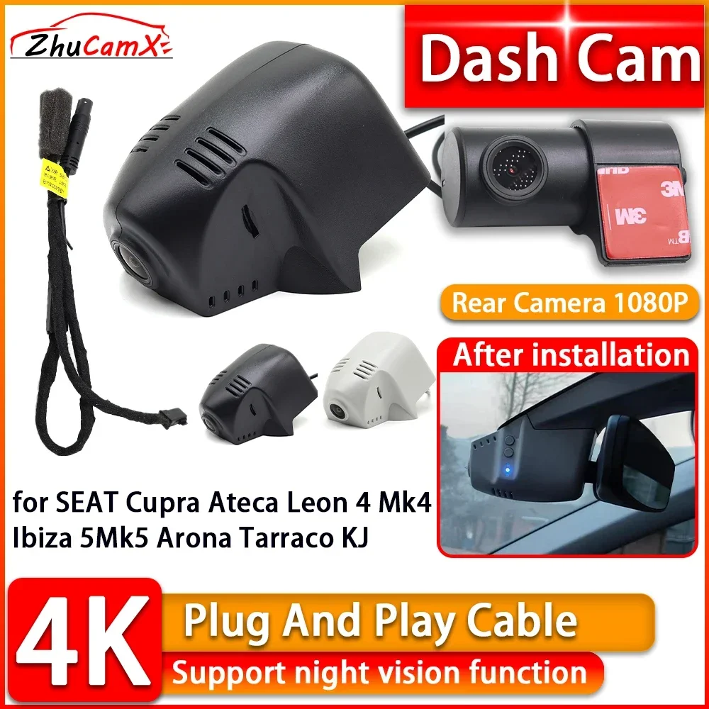 

DVR 4K Dash Cam for SEAT Cupra Ateca Leon 4 Mk4 Ibiza 5 Mk5 Arona Tarraco KJ Front Rear Car Camera Plug and Play Video Recorder