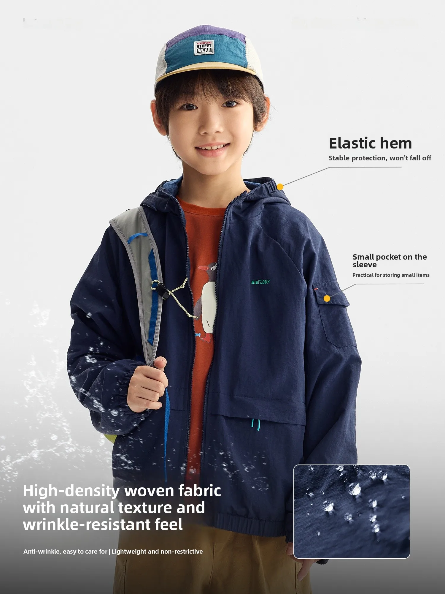 Purrfect Diary Children's Hooded Fleece Lined Jacket Shoulder-Length Sleeve Outdoor Casual Windproof Zipper Closure Unisex