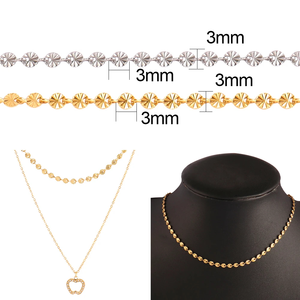 1 Meter Stainless Steel Chain Gold Handmade Drop Heart Sculptured Round Disc Chains for Necklace Bracelet DIY Making Supplies