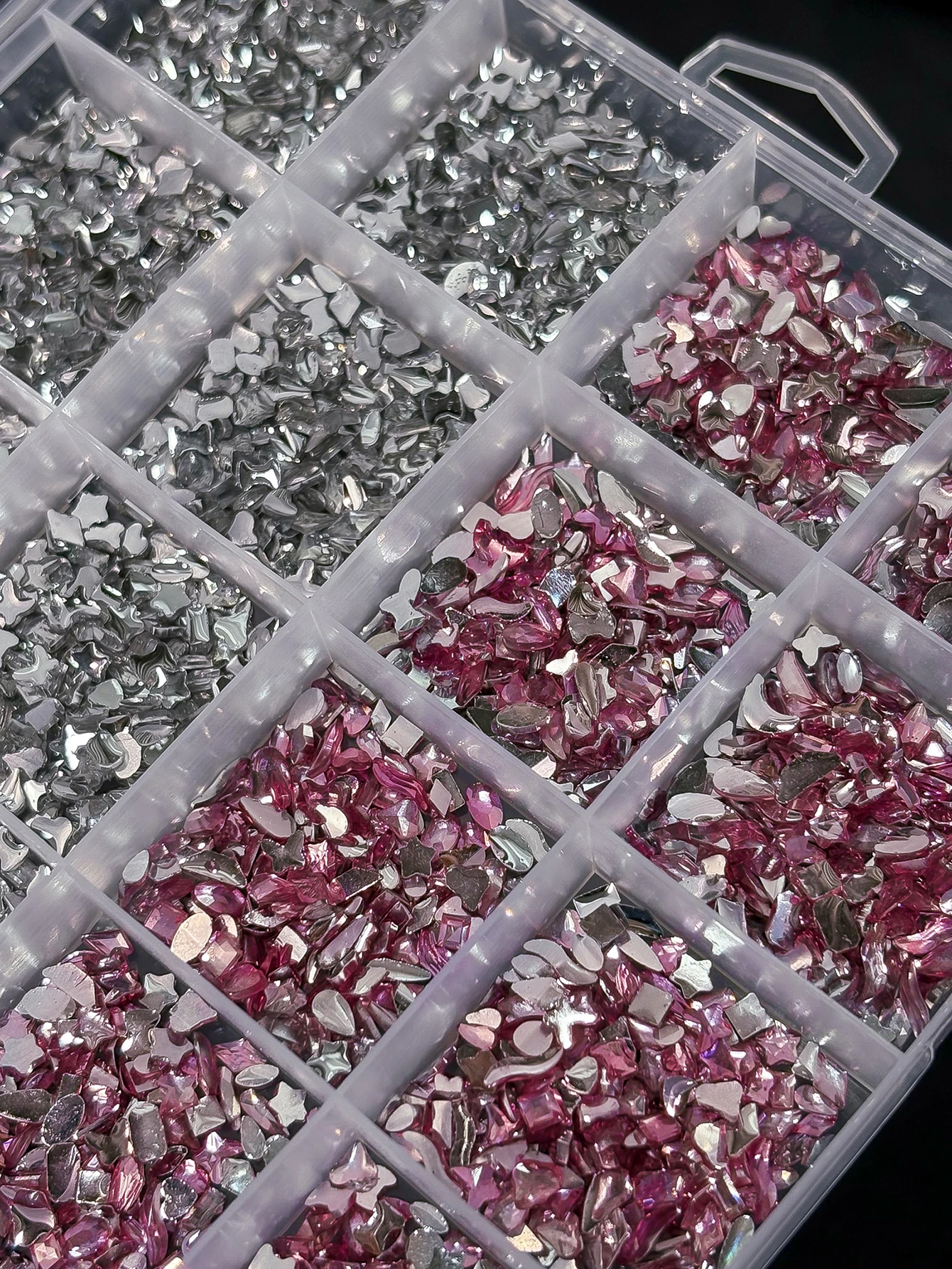 24Grids 3D Mixed Pink White Nail Art Rhinestones Flatback Star Moon Heart Diamond Shapes Nails Charms DIY Nails Supplies Gems ZB