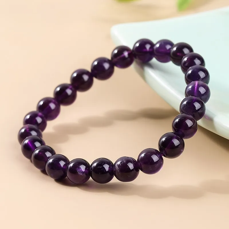 JD Natural Amethyst Quartz Bead Bracelets Women Reiki Healing Energy Purple Crystal Stretch Bangles Yoga Jewelry Couple Gifts