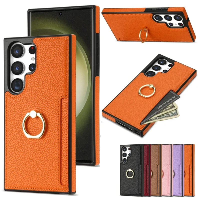 Ring Leather Wallet Phone Case for Samsung Galaxy S24 Ultra S23 S22 Plus S21 FE S20 A54 A14 A53 A13 A52 A12 A51 Note 20 Cover