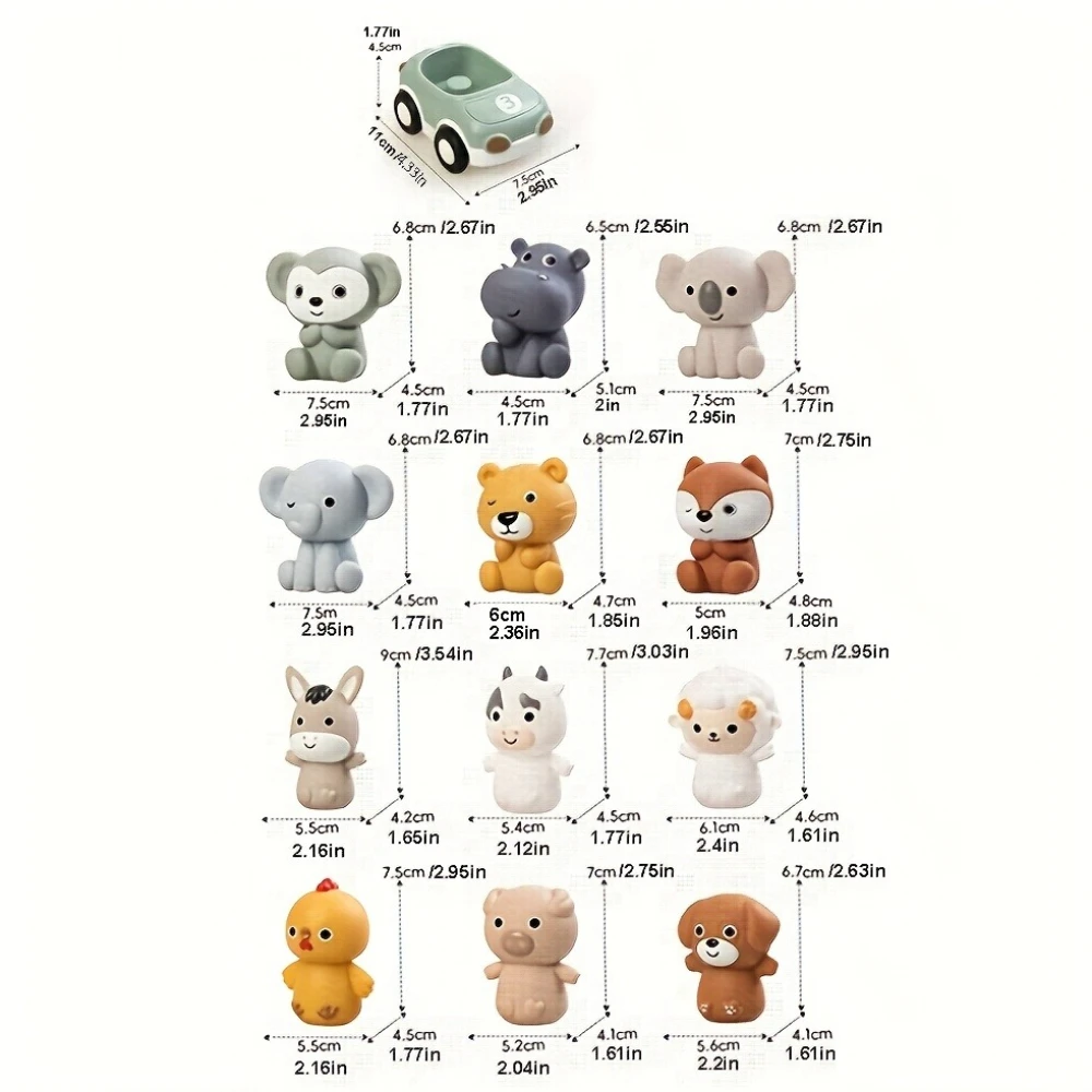 6個/セット 子供用慣性スライドアニマルカー |   取り外し可能な柔らかいゴム製スクイーズフィンガーコット、男の子と女の子のためのベビーカーおもちゃ
