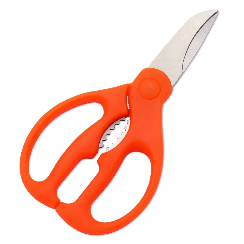 Tijeras afiladas de acero inoxidable para alimentos, hueso de pollo, verduras, hogar, negro, naranja, mango de PP, tijeras para barbacoa con Cascanueces