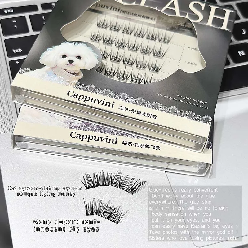 Cappuvini No Glue Needed False Eyelashes Natural Doll Eye Look Reusable Glueless Lashes Set for Wide Eyed Innocent Effect