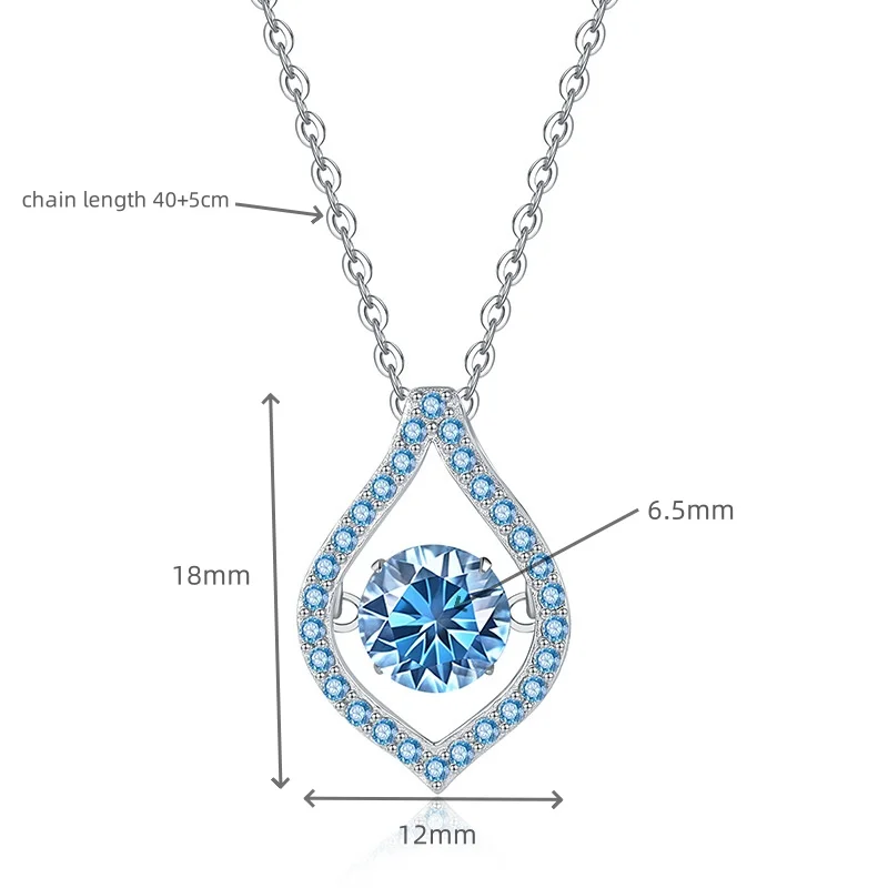 PT950 1Ct D Moissanite สร้อยคอผู้หญิง Klein สีฟ้าเต้นรําจี้เกาหลี Minimalist Design Platinum เครื่องประดับสําหรับแฟชั่น Lad