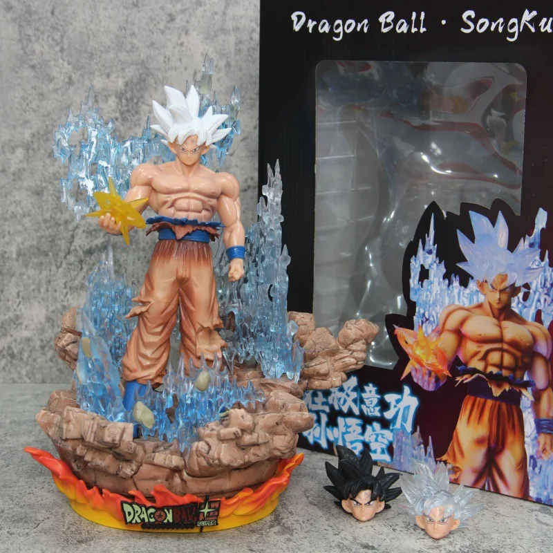 33cm Dragon Ball Goku Ultra Instinct 3 Head Carving Anime Figure Model Gk Statue Collection Desktop Decoration Ornament Toy Gift