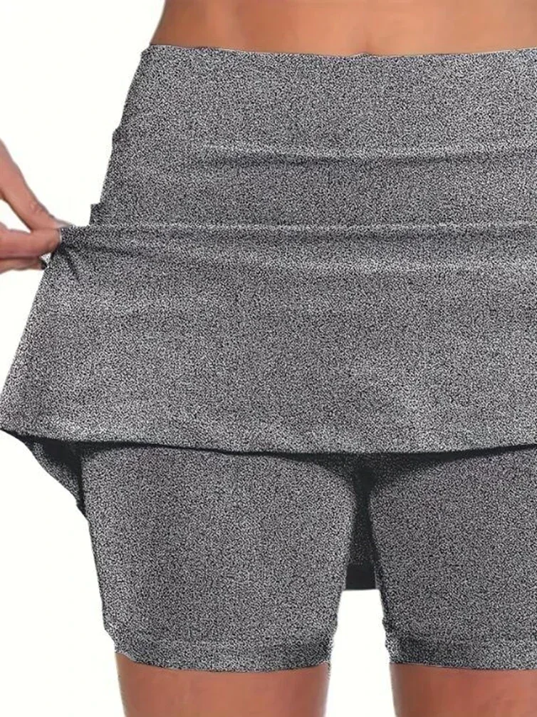 Jupes-shorts de sport pour femmes grandes tailles 1XL-5XL, couleur unie, extensibles, avec poches