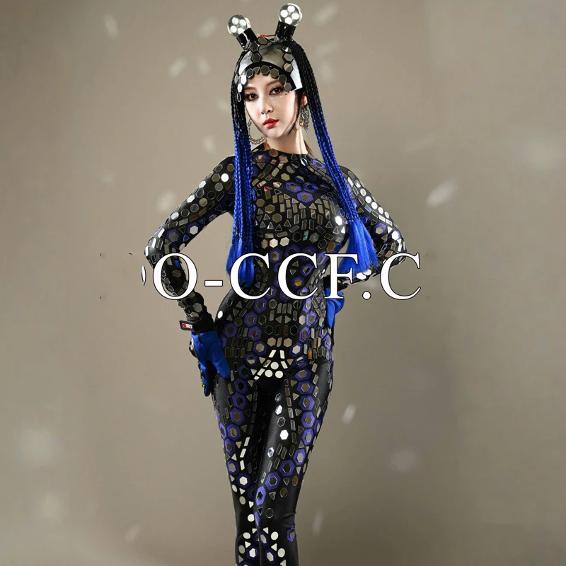 バーナイトクラブ DJ Ds レイブ衣装女性ゴーゴーダンス衣装セクシーなスパンコールボディスーツポールダンスジャンプスーツステージショー着用 XS9735