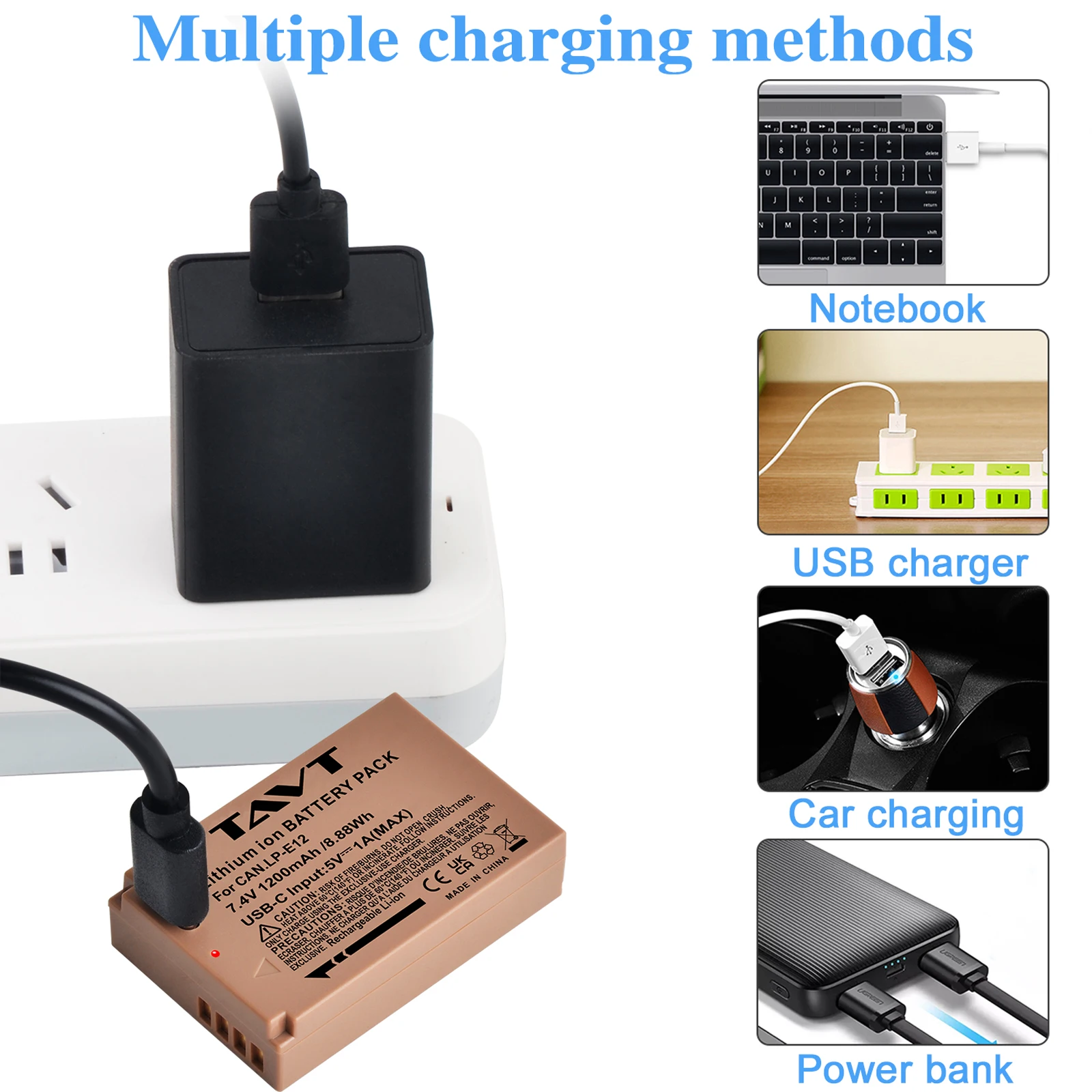 TAVT New LP-E12 LPE12 LP E12 Battery with Type-C Charging Input for Canon SX70 HS Rebel SL1 EOS M M2 M10 M50 M100 100D view 5