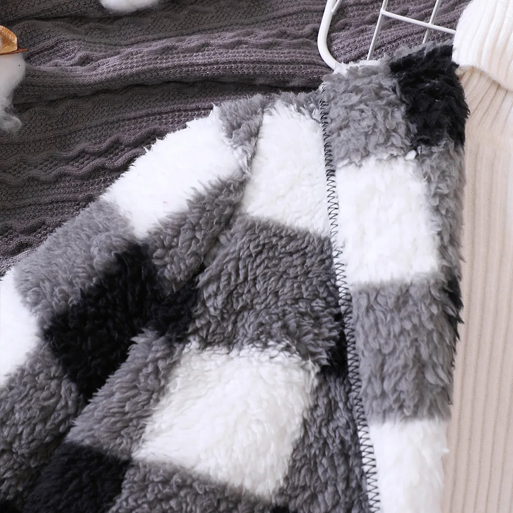 Kids Casual Coat for Girls Clothes Autumn Winter 2024 New Child Long Sleeve Plaid Fur Thicken Long Outwear Knitwear not Include