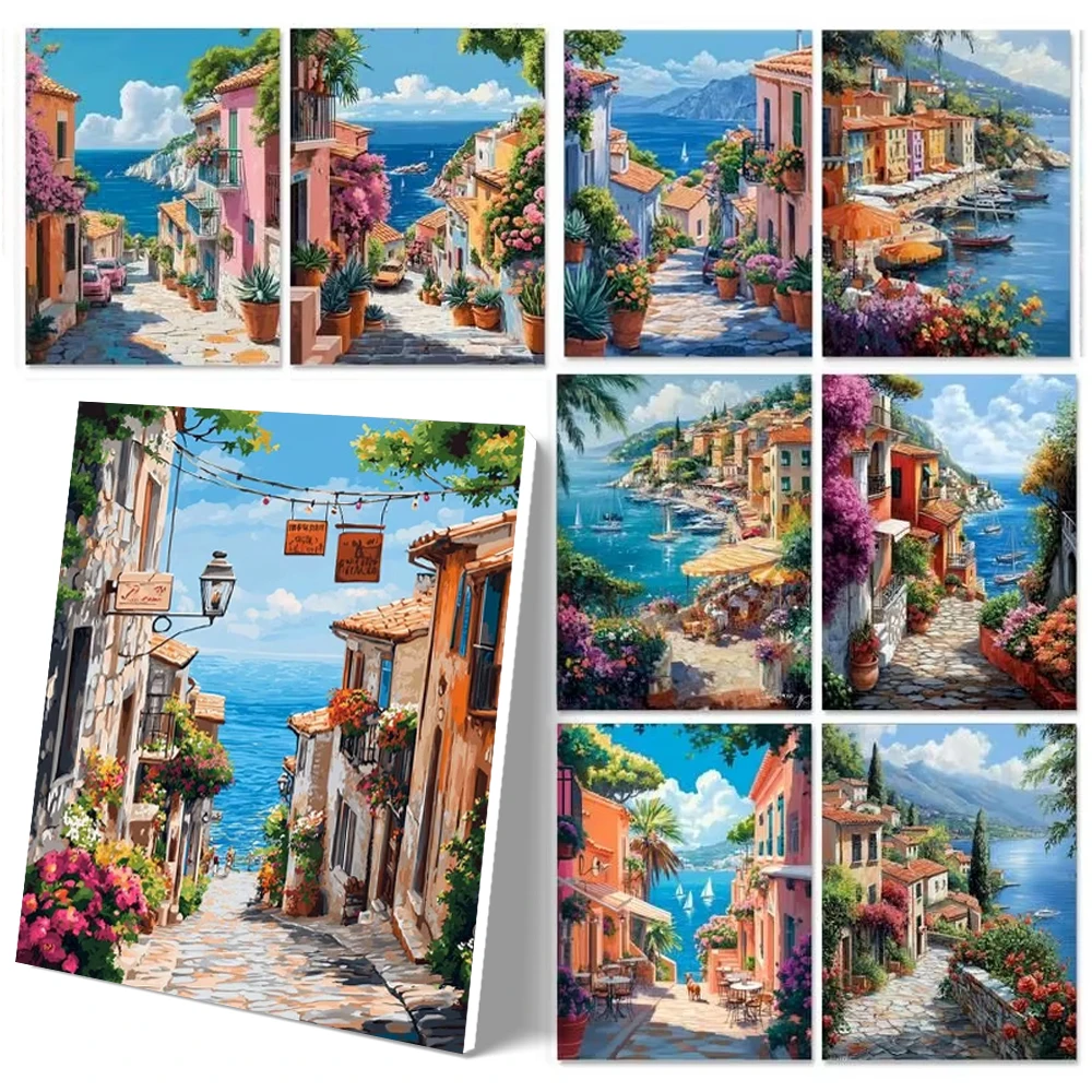

GATYZTORY Landscape Picture Diy Painting By Numbers Seaside Town Drawing Wall Art Coloring By Number Home Decoration