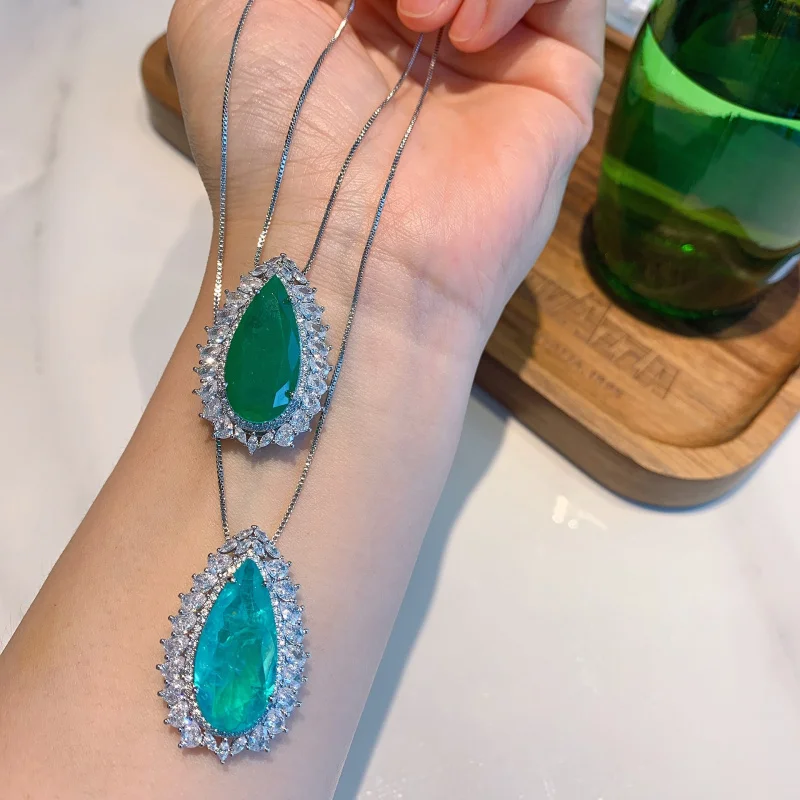 

European and American style colorful gemstone large water drop pendant necklace, women's gift wholesale, main stone 12*25