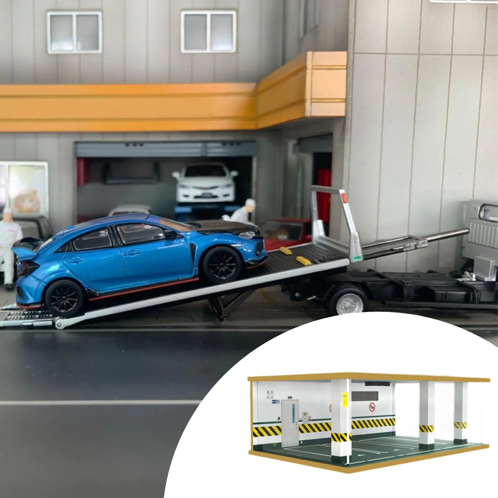 Multifunctional Practical Storage Toy Car Display Case with Clear Acrylic LED Triple Bay Garage for Models