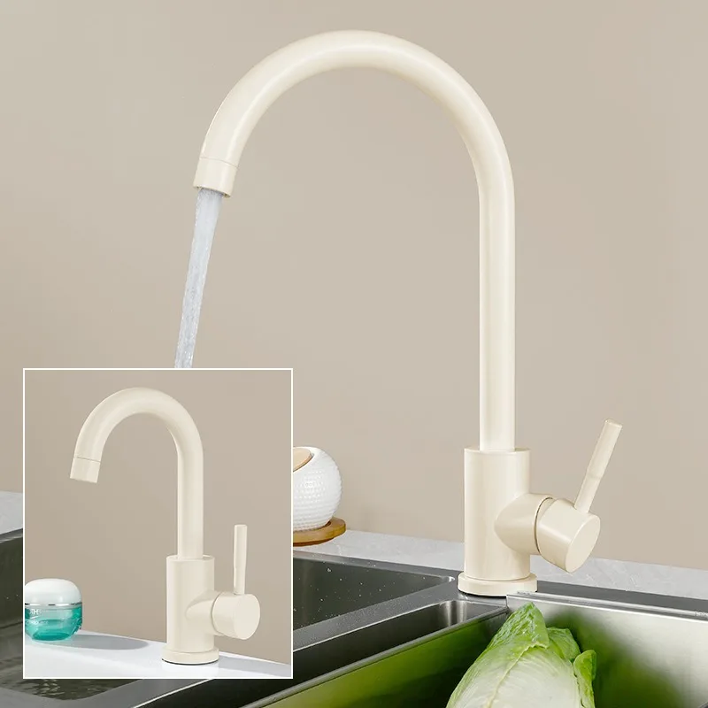 304 Stainless Steel Kitchen Faucet Cream White Hot Cold Water 360° Swivel Sink Faucet for Kitchen Sink Durable Rustproof Stylish