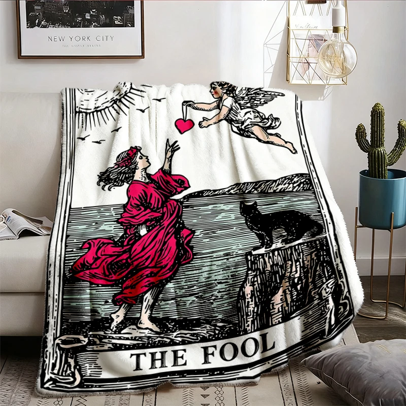 Fool Tarot Flannel Blanket, Mystic Tarot Card Flannel Throw, Vintage Witchy Art Gift
