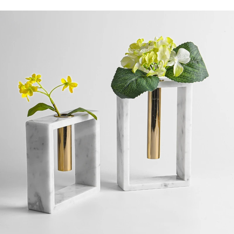 Metal Vase Geometric Marble Frame Candlestick Candelabrum Flower Table Craft Terrarium Home Decoration Accessories