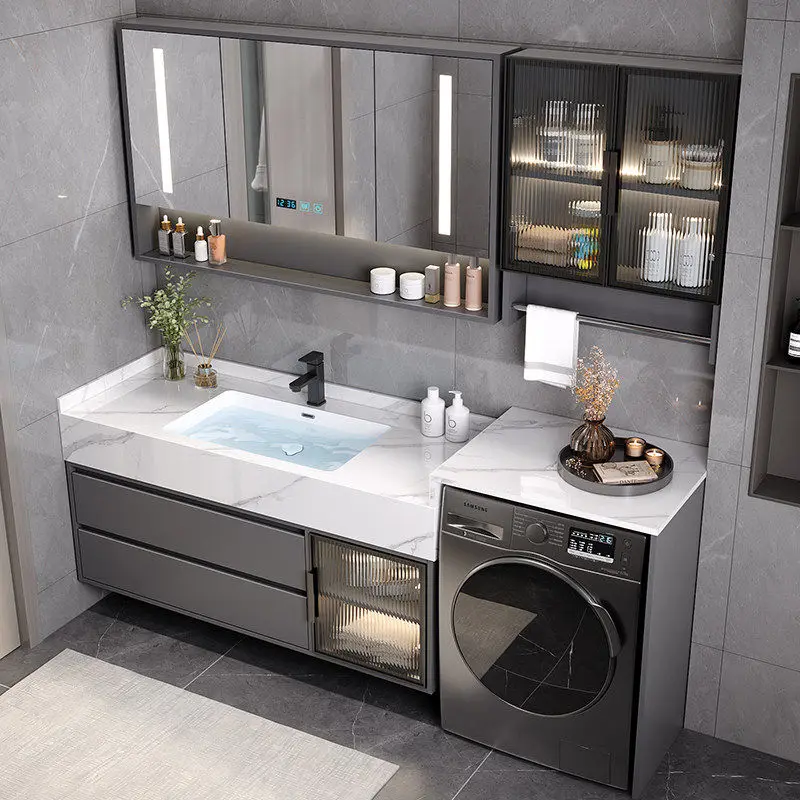 

Керамическая интегрированная раковина из цельного камня для стиральной машины, тумба для ванной, умывальник