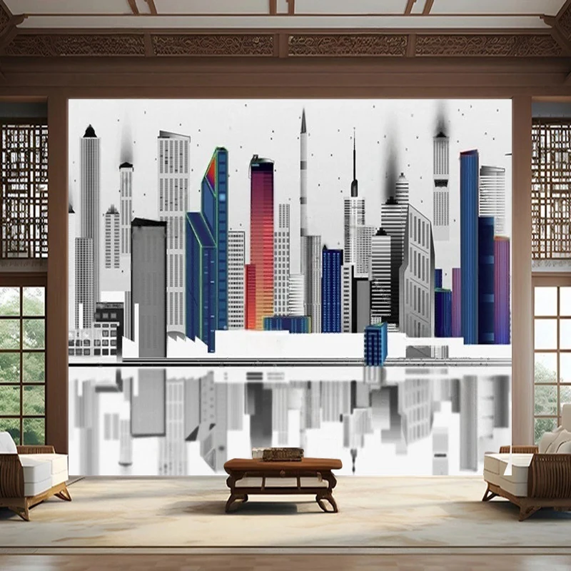 Night View Of Nordic City Buildings Modern And Minimalist TV Background Wall Painting Hotel Lobby Decoration Wall Sticker