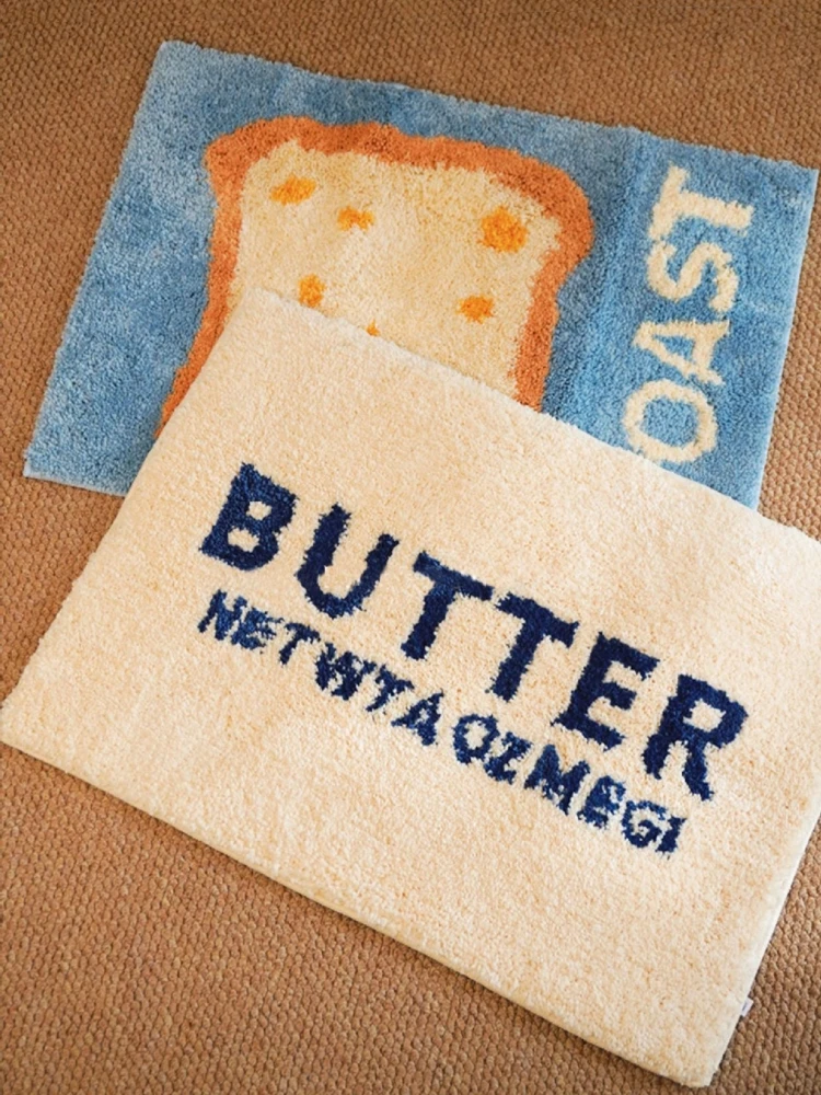 

Letter Toast Butter Tufted Carpet Mat Soft Flocking Thick Tufting Living Room Coffee Table Anti-slip Floor Mats Bedside Feet Mat