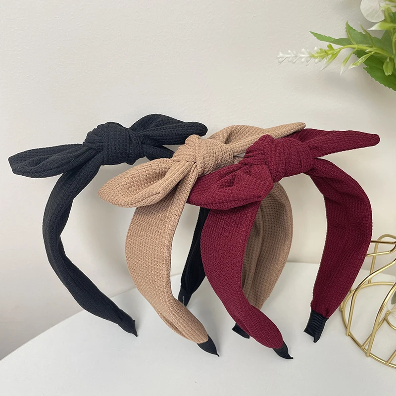 New Fashion Women Hairband Knitted Turban Big Bow knot Headwear Solid Color Headband Spring Hair Accessories