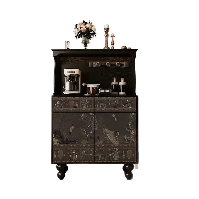 Chinese wind flower bird solid wood dining side cabinet, cupboard against the wall integrated French coffee side cabinet