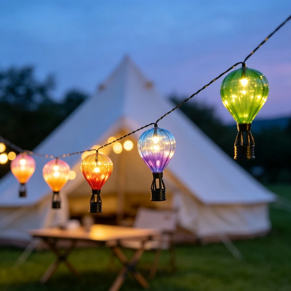 5M 10LED Solar Hot Air Balloon String Lights, Outdoor Waterproof Fairy Lights, Garden Patio Yard Landscape Lighting Decoration