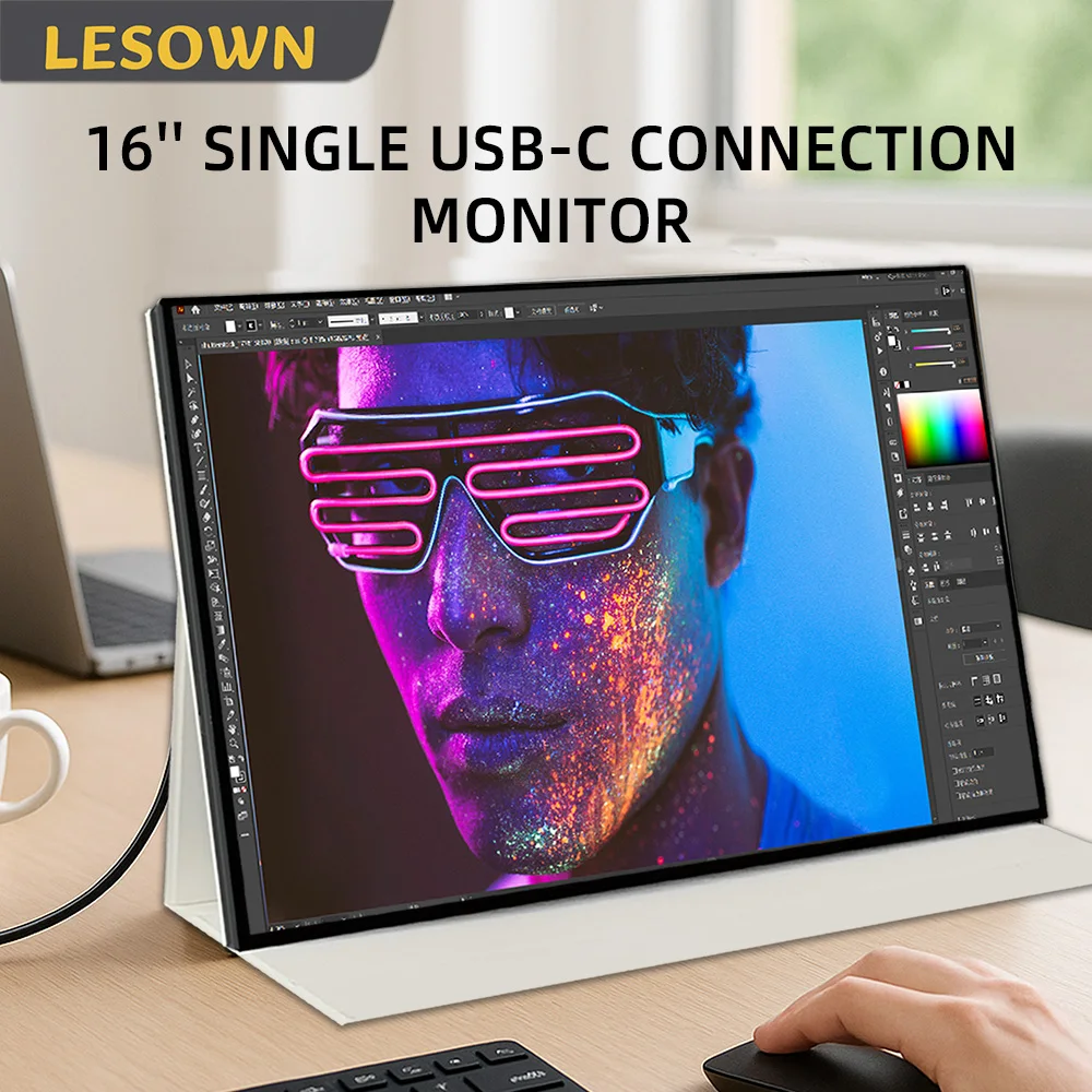 LESOWN 16 18 Inch 120Hz WUXGA LCD Monitor 1920x1200 16:10 Type-C Mini HDTV VESA 75 for PC Gaming and Workstation Setup