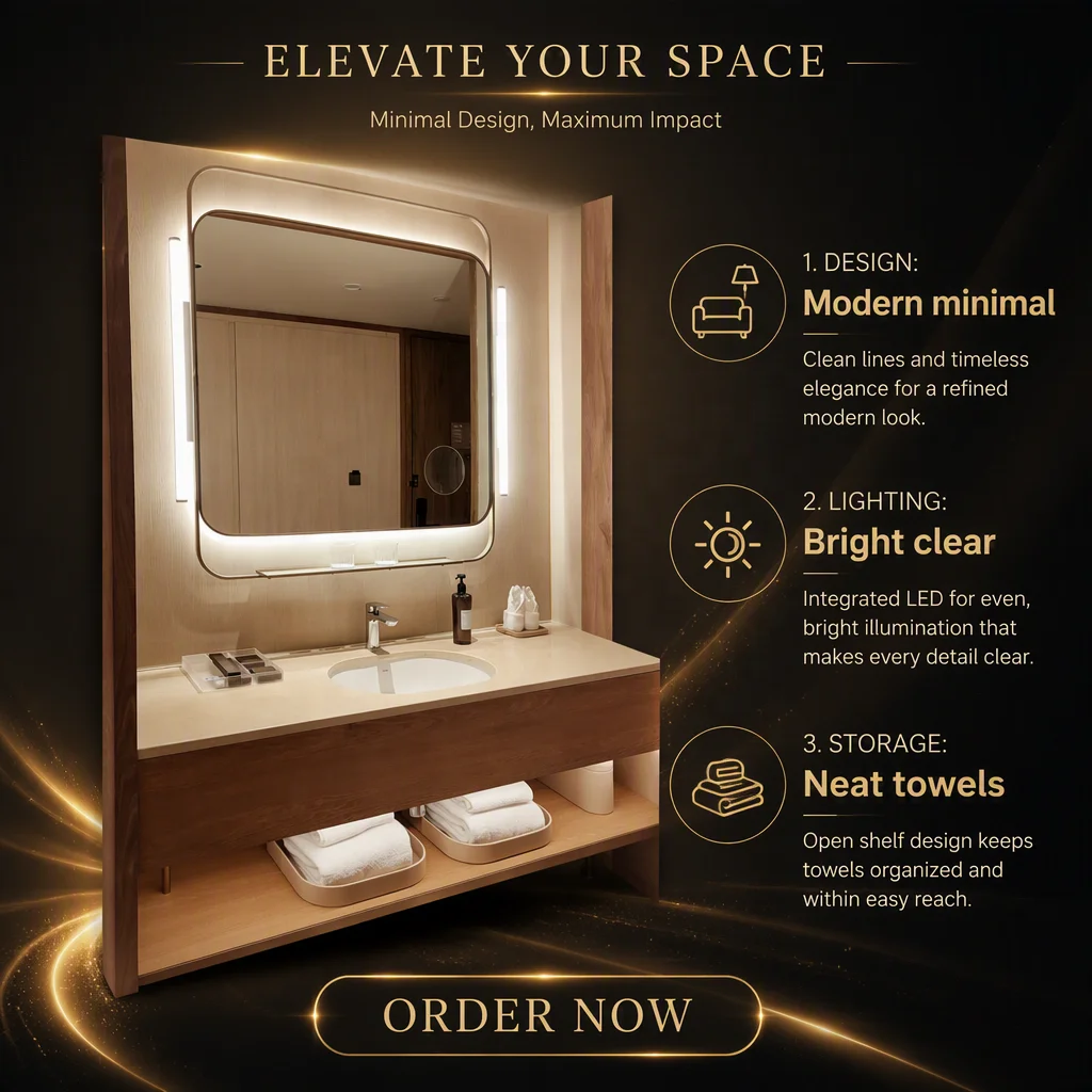 ENF Wooden Hotel Furniture Complete Set Bathroom Cabinet Ready To Assemble Custom Furnishings Bulk Orders Factory Manufacturer