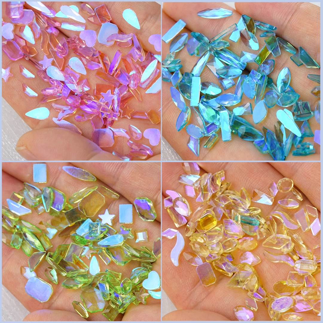 Mixed Shape Glass Diamond Nails Parts Crystals 100 Pcs Transparent Stone Charms Shiny Crystal 3D Nail Art Rhinestone Decorations