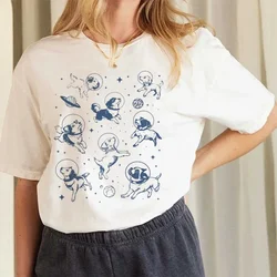 Retro Dogs in Space Funny Galaxy Printed Top T-Shirt Summer Cartoon Pattern O-Neck Casual Style T-Shirt Unisex Clothing Gift.