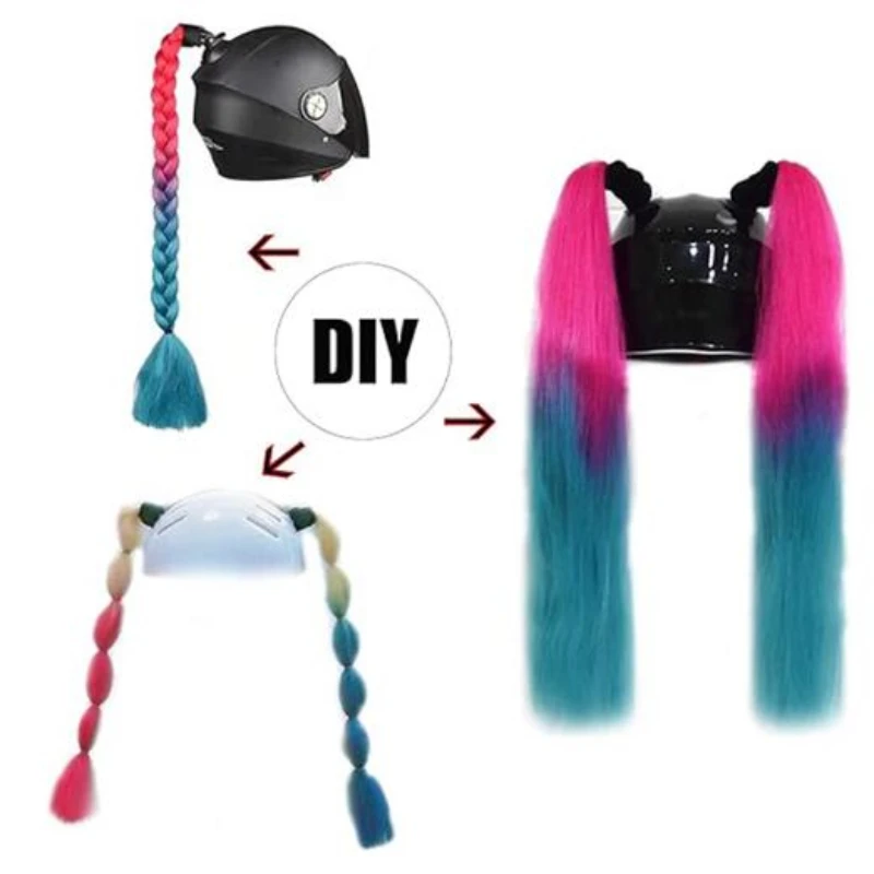 Helmets Decoration Double Ponytails Dirty Braid Punk Girls Styles Motorcycle Funny Horn Accessory Orejas Para Casco De Moto