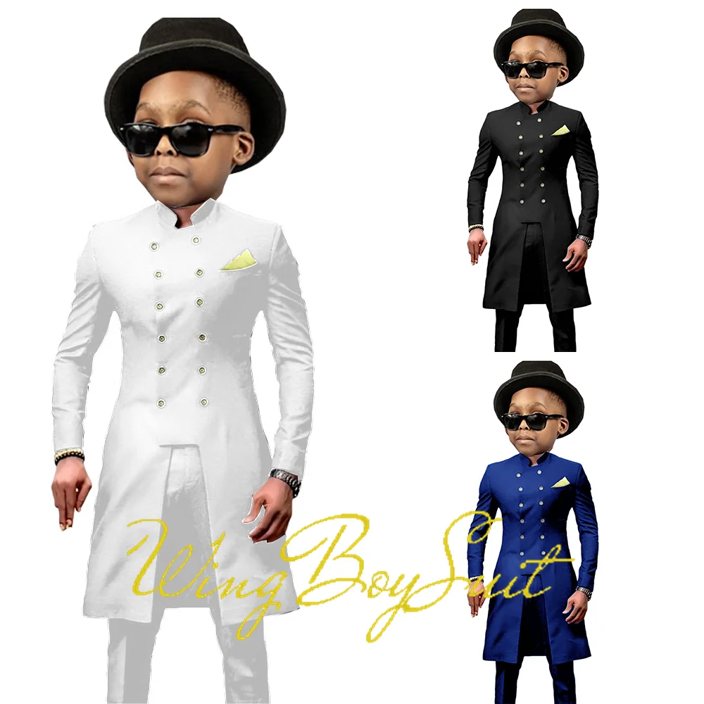 African Style Boys Suit 2 Piece Double Breasted Jacket Pants Long Formal Wedding Tuxedo 2-16 Years Kids Blazer