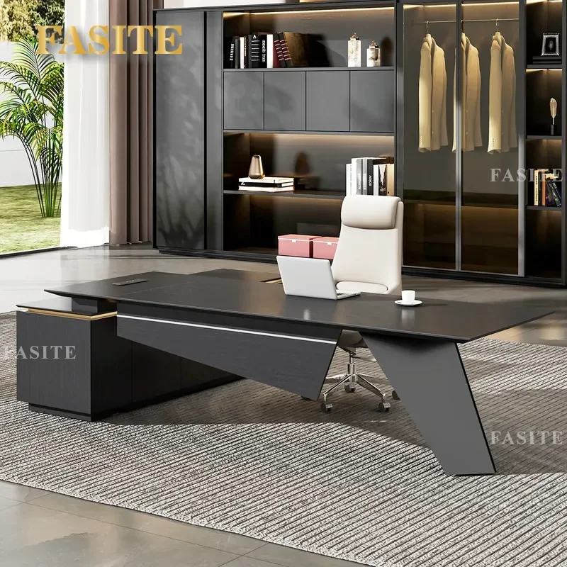 For Modern Office Furniture Simple Light Luxury Large Executive Desk High End Manager Table with Chair Combination