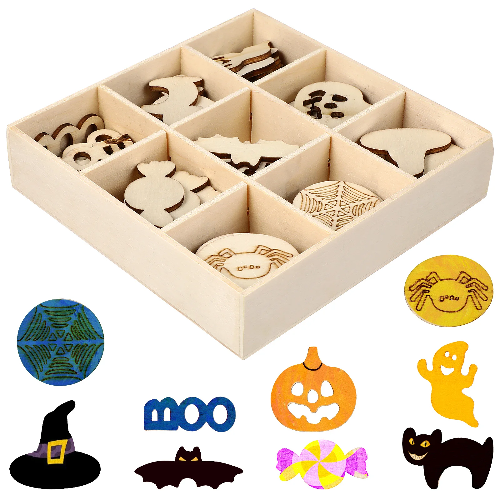 

72Pcs Halloween Wooden Chips Durable DIY Wooden Decorations Festive Adornment Props Distinctive Crafts Durable Handiworks