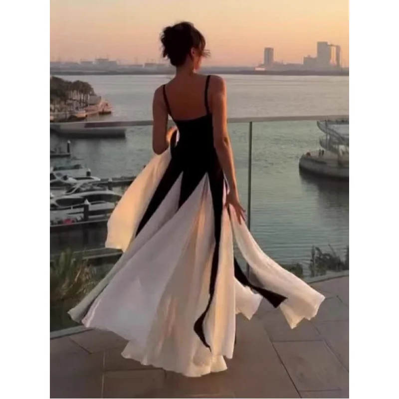 

2025Summer New French Hot Girl Style Sexy Patchwork Sling Dress Slim Fit Bottoming Dress