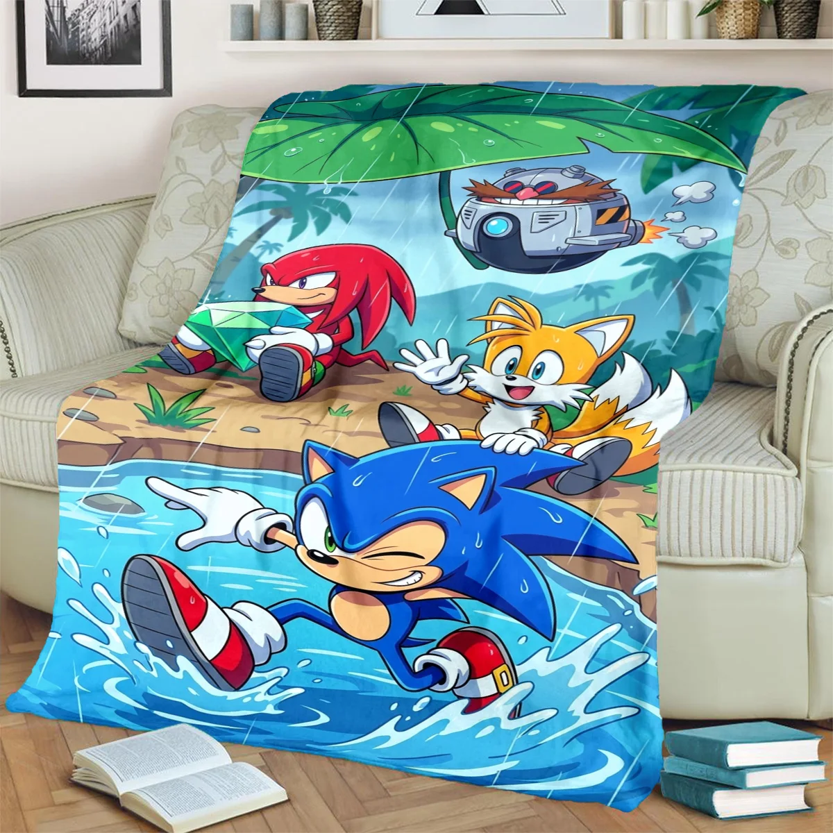 Sonic the Hedgehog Print Flannel Blanket  Warm  Comfortable for Travel, Bedrooms, Chairs, Sofas, Beds, Picnics-kwq185
