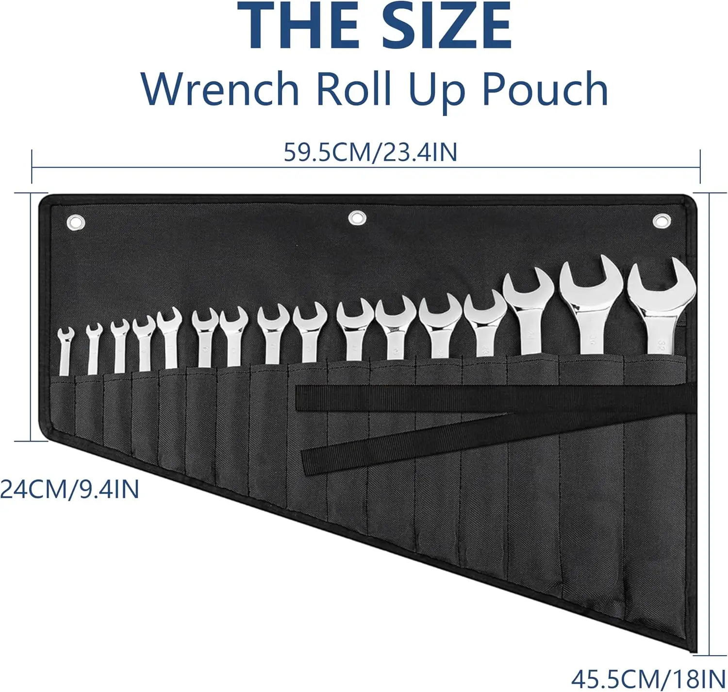 16 Pockets Wrench Roll Organizer, Rolled Tool Pouch Bag with Water Proof Oxford Cloth