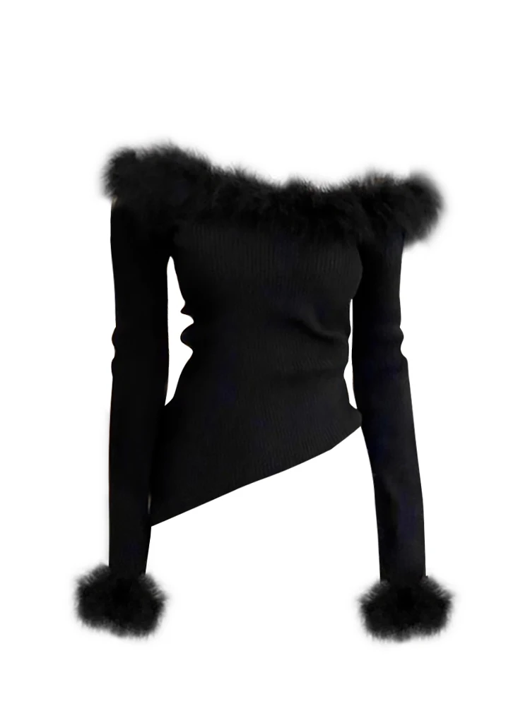 تي شيرت نسائي أسود على الطراز القوطي Harajuku Y2k تي شيرت علوي جمالي عتيق بأكمام طويلة غير متماثل تي شيرت 2000s Emo ملابس كبيرة الحجم #3