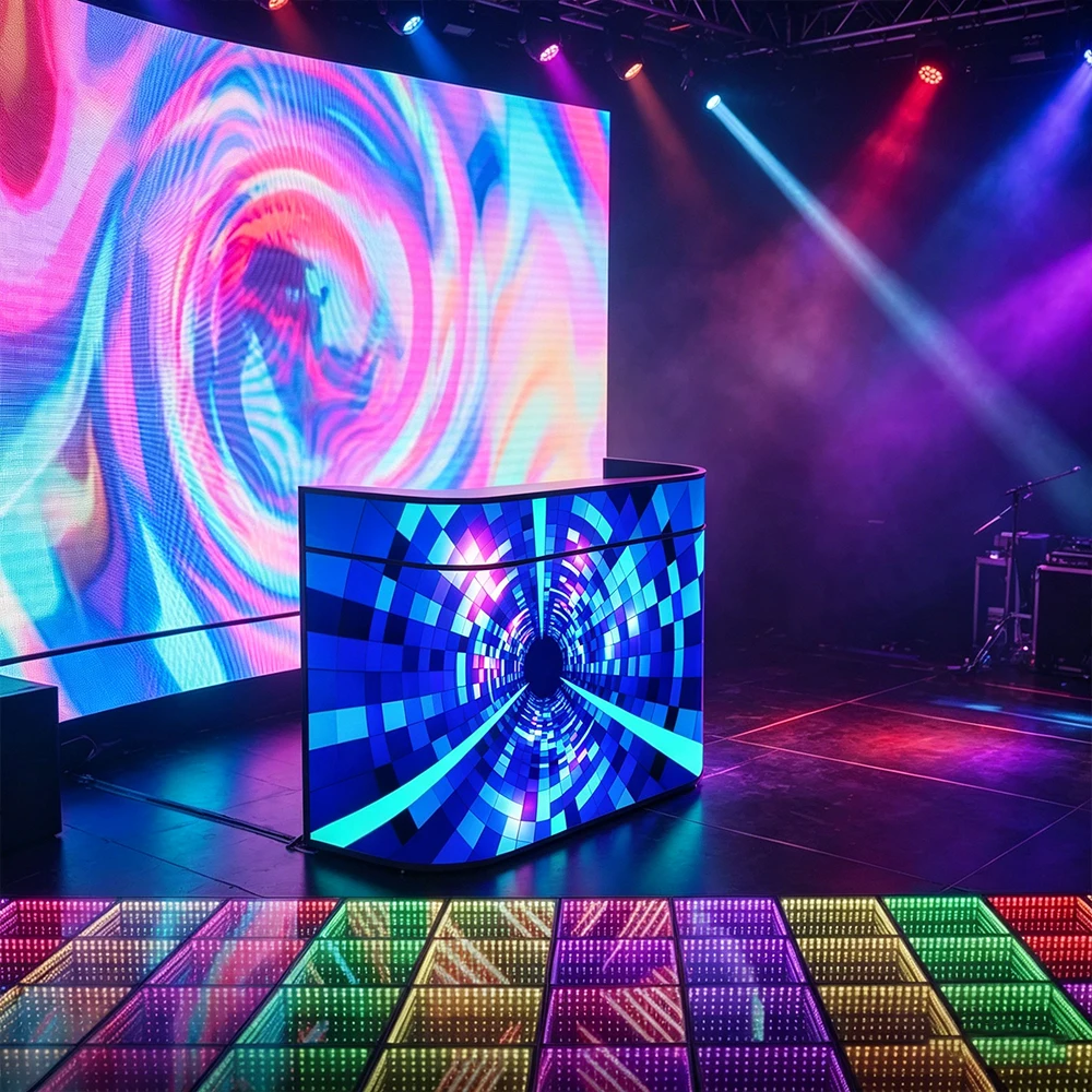 LED DJ Booth LED Desk Display GOB Flexible Modules 3840Hz Height Adjustment Customized With Wheels for Concert Exhibition Event