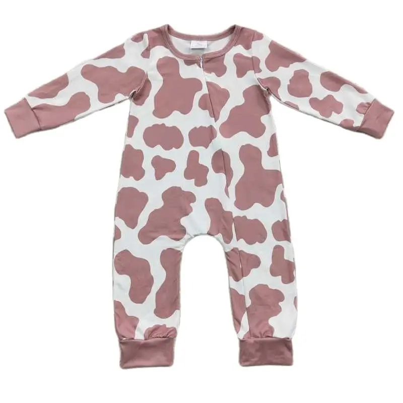 Alpine cow girl color leopard print   Rose Pink Leopard White Zipper Long Sleeve Bodysuit