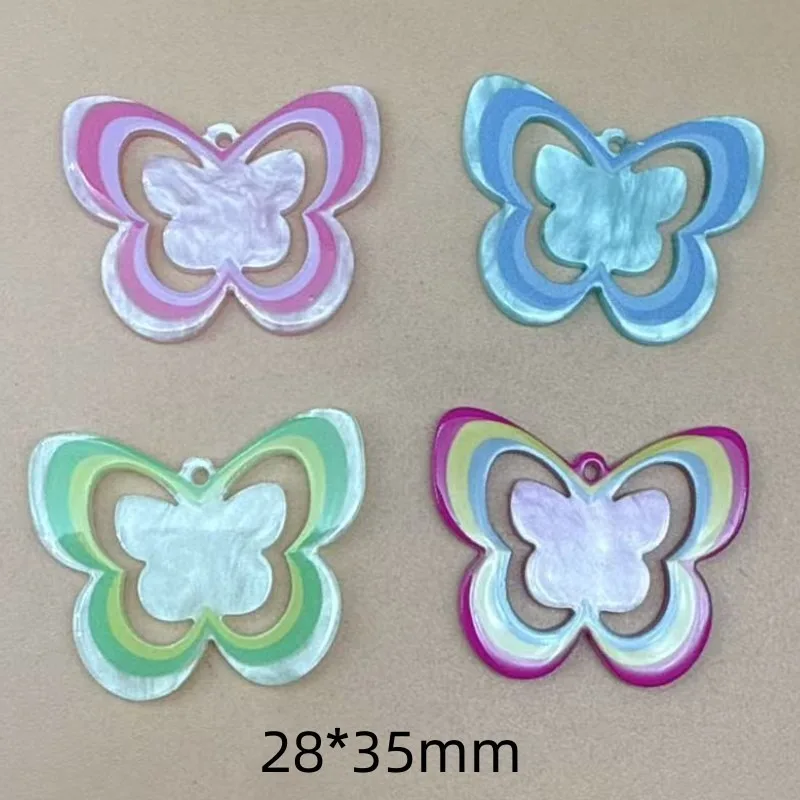4pcs Butterfly Shape Acrylic Charms Hanging Hole Design Pendants DIY Handmade Craft Accessories for Keychains