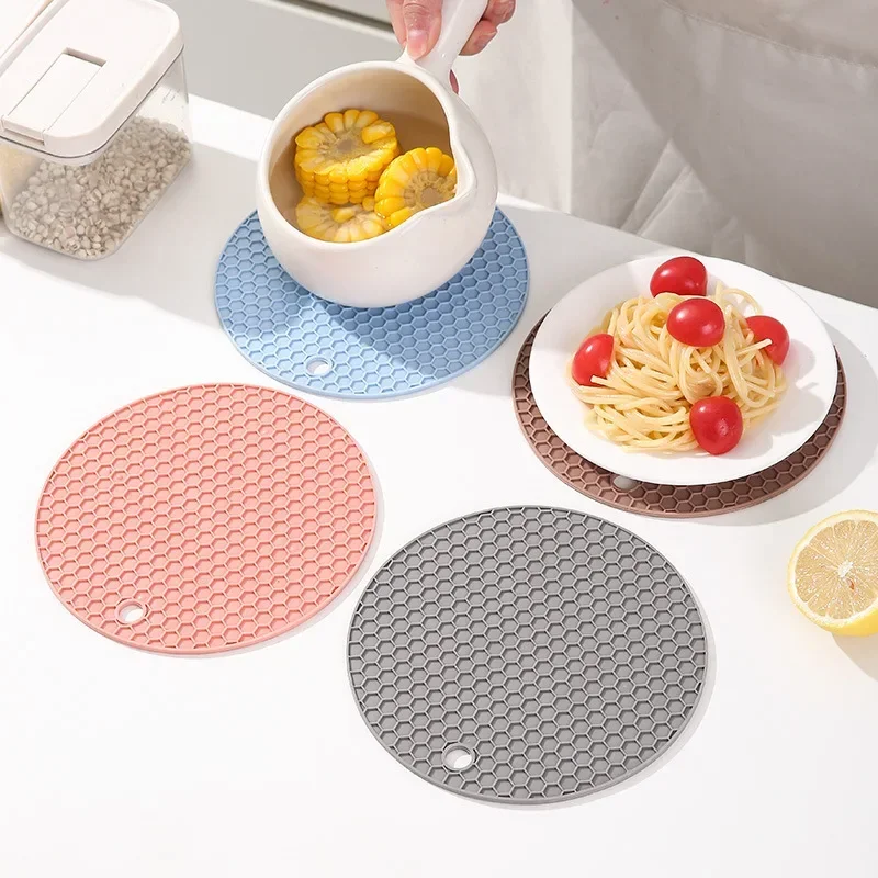 Kitchen Accessories Round Silicone Table Mat Extra Thick Placemat Open Cans Honeycomb Hot Pad Coffee Cup Coaster Cup Coaster