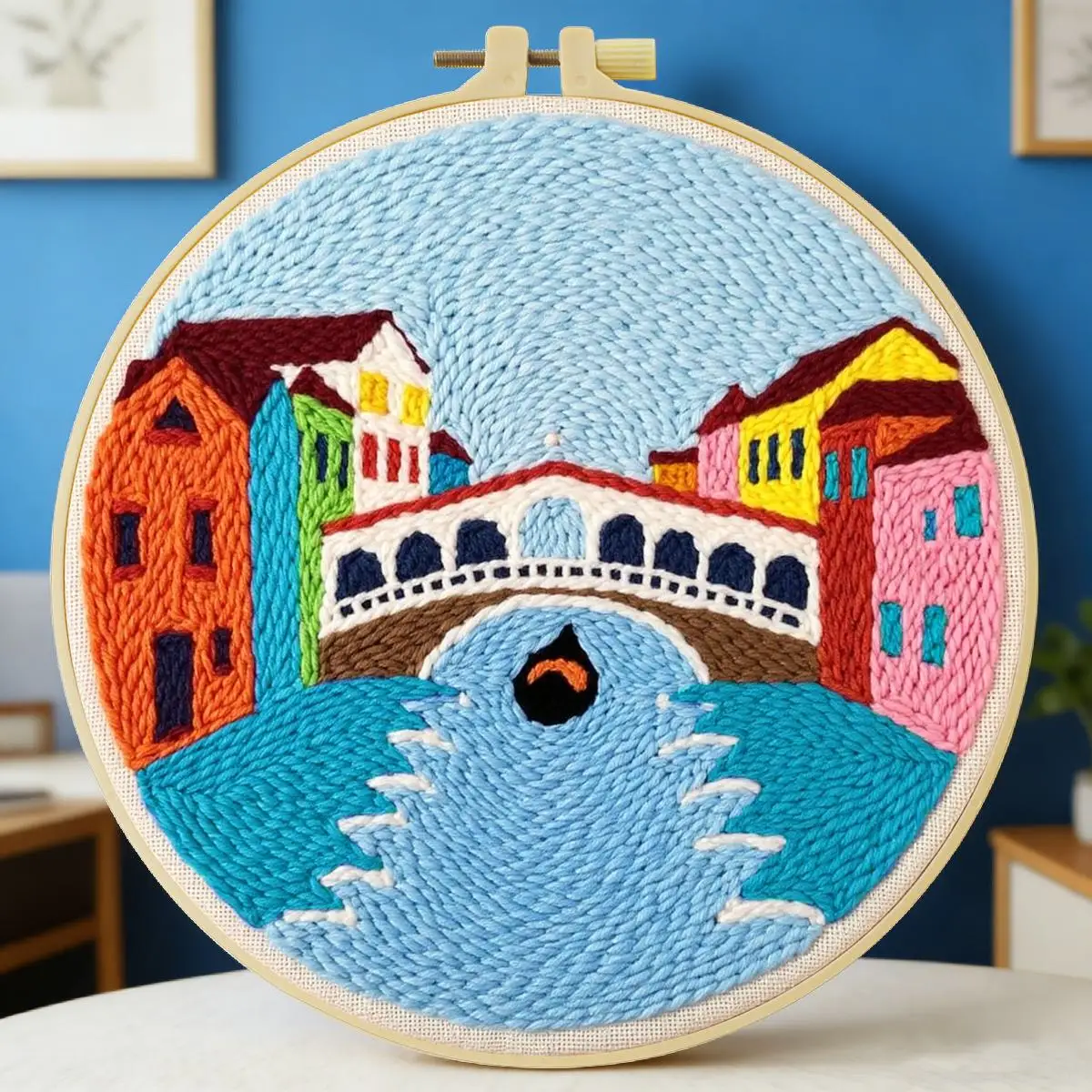 20X20CM/7,87 Zoll Landschaft - Stadtbild Stanznadel-Stickerei-Set, Stickerei-Kit, Gestrickte Stickerei, DIY Handgemachtes Geschenk – Detail 1