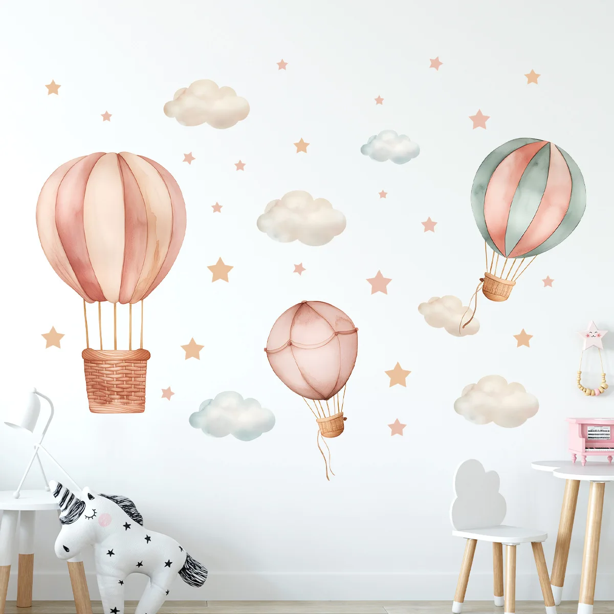 Cartoon Cloud Adesivi murali mongolfiera per la camera dei bambini Camera da letto Decorazione di arte della parete di casa Decalcomanie da muro
