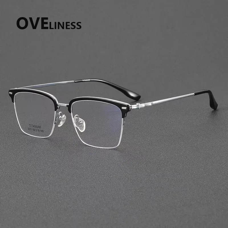 Acetate Titanium Glasses Frame Men Square Eyeglasses Frames Half male Rim Ultralight Eyewear Japaness spectacles