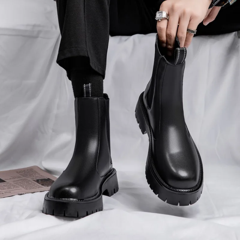 Chelsea boots men's winter velvet high top short boots British high street wind and smoke boots motorcycle short boots