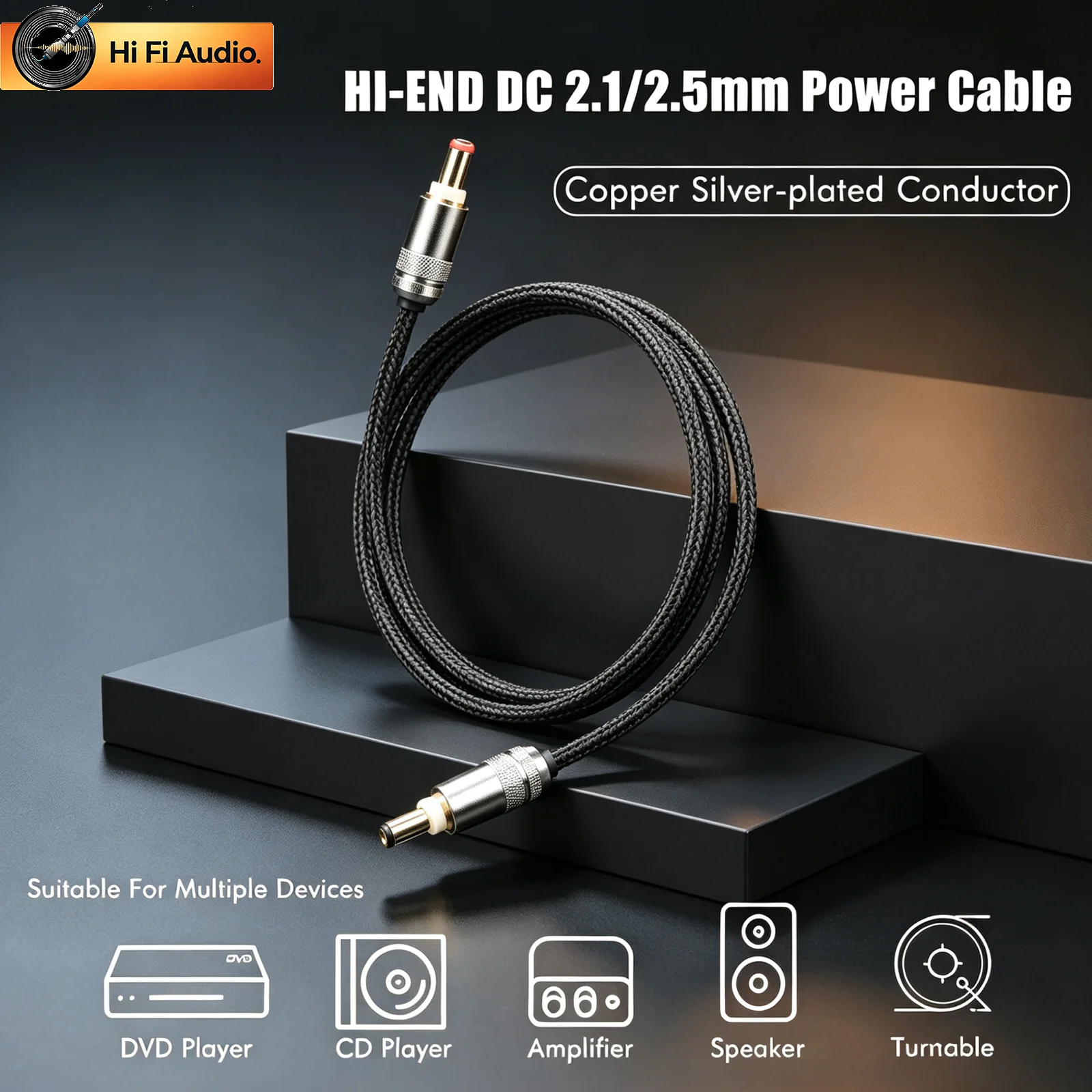 OCC Silver Plated DC Power Cable Preffair HIFI Gold Plated Plug DC 2.1 2.5mm for Keces Linear Power Supply Audio Device